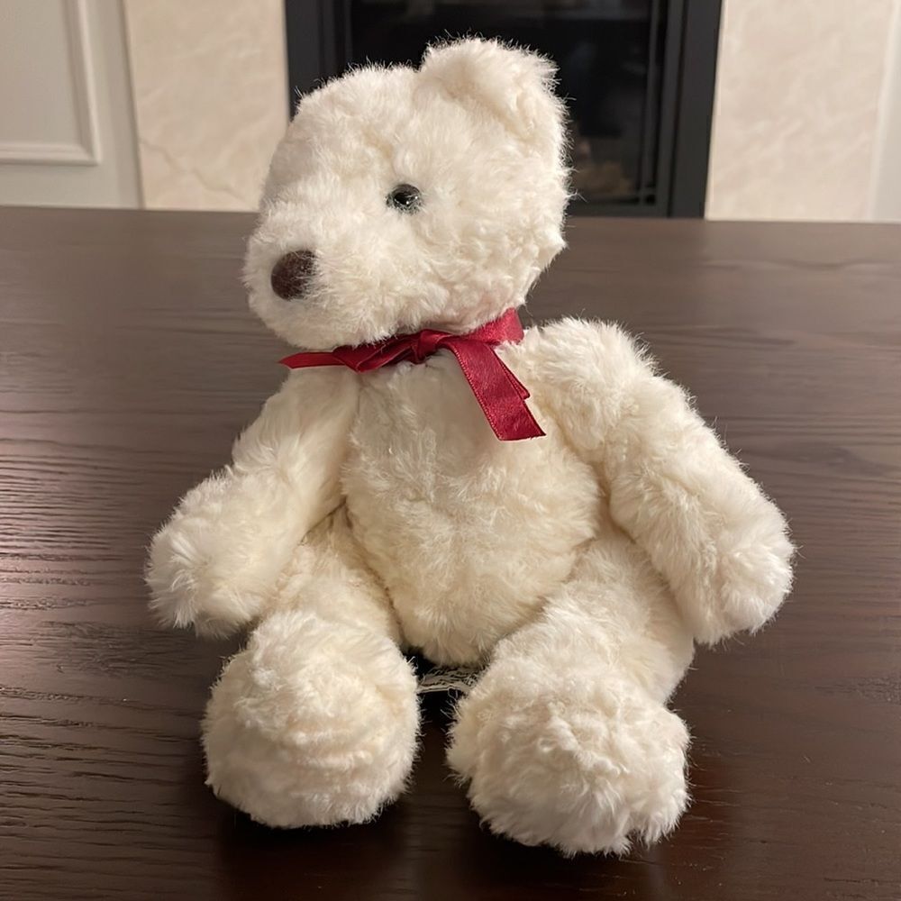 Russ Berrie Vintage White Plush Teddy Bear Schubert Red Bow Excellent Condition - Picture 2 of 8